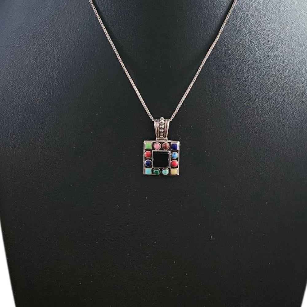 Sterling 925  Gemstone Pendant Necklace 18"